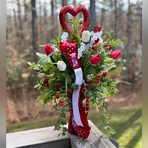 Red and White Real Touch Tulip Floral Arrangement